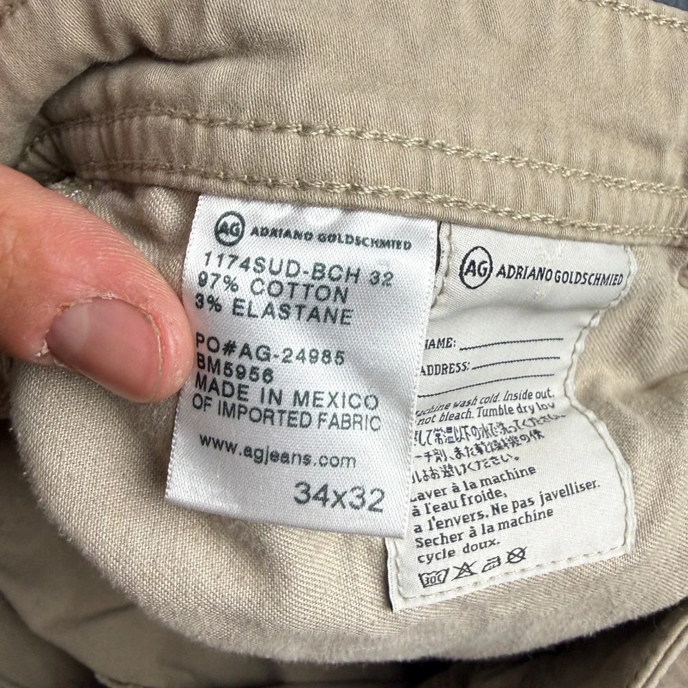 AG Adriano Goldschmied Graduate Pants Men's 34x32 Beige Tailored Leg Chino Flat